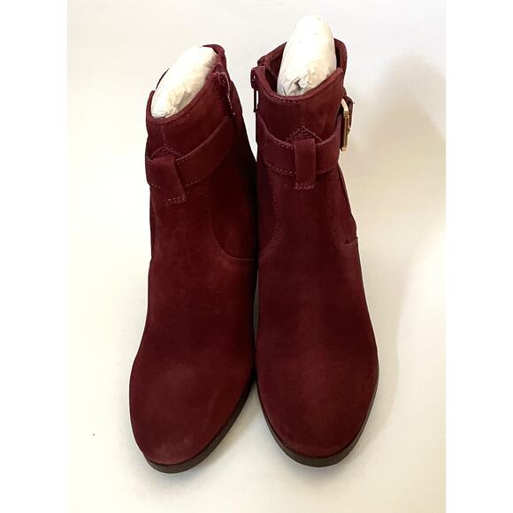 Diba Heeled Genuine Suede Buckle Boots Burgundy Red Size 7 NEW - Picture 2 of 9